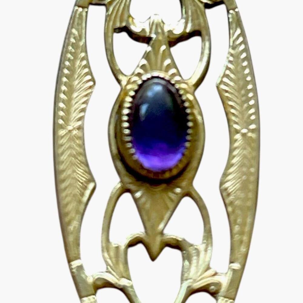Antique Art Deco 14K 1/20 GF Ornate Mini Bar Brooch Pin+ Paste Amethyst 1.5x.5 - Picture 6 of 9